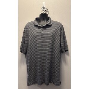 Polo Ralph Lauren Men's 2XL Classic Fit Polo Gray/ Black Striped Pony Gold Tag‎